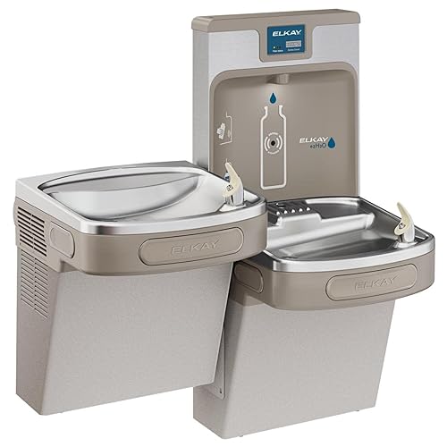 Elkay LZSTL8WSLP Estación de llenado de botellas ezH2O mejorada y versátil enfriador ADA de dos niveles filtrado refrigerado, granito gris claro