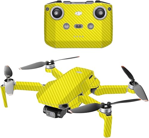 MightySkins - Drone portátil de fibra de carbono compatible con DJI Mini 2, color amarillo sólido, acabado de fibra de carbono texturizado