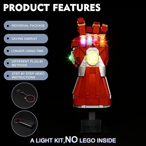 Miniatura 5 de BrickBling Luz LED para Lego Nano Guauntlet 76223, kit de iluminación creativo para Lego Iron Man Guauntlet compatible con Lego 76223, ilumina tu