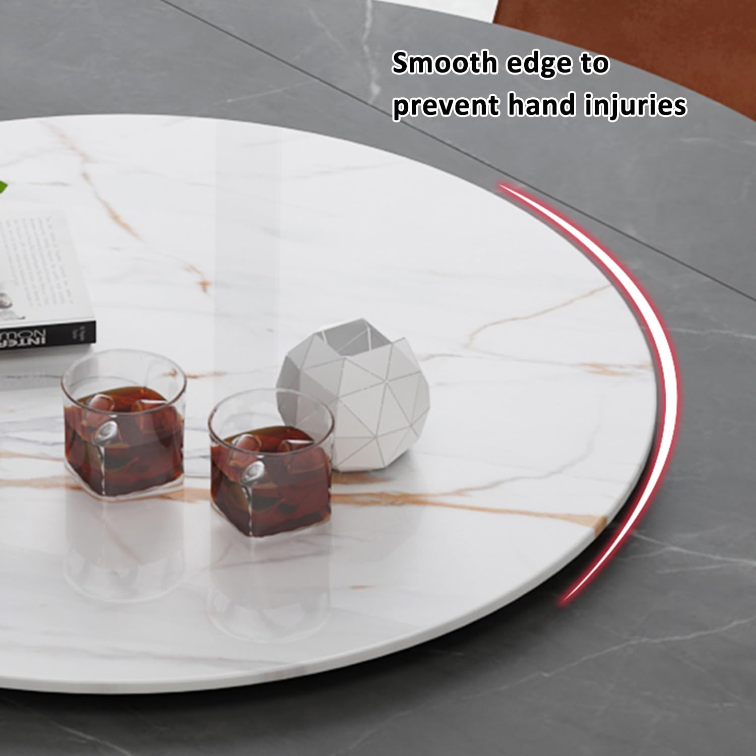 Lazy Susan Drehteller aus Steinplatte, rund, Marmorstruktur, Serviertablett, leicht zu reinigen, für Esstisch, Grün, 100 cm / 40 cm