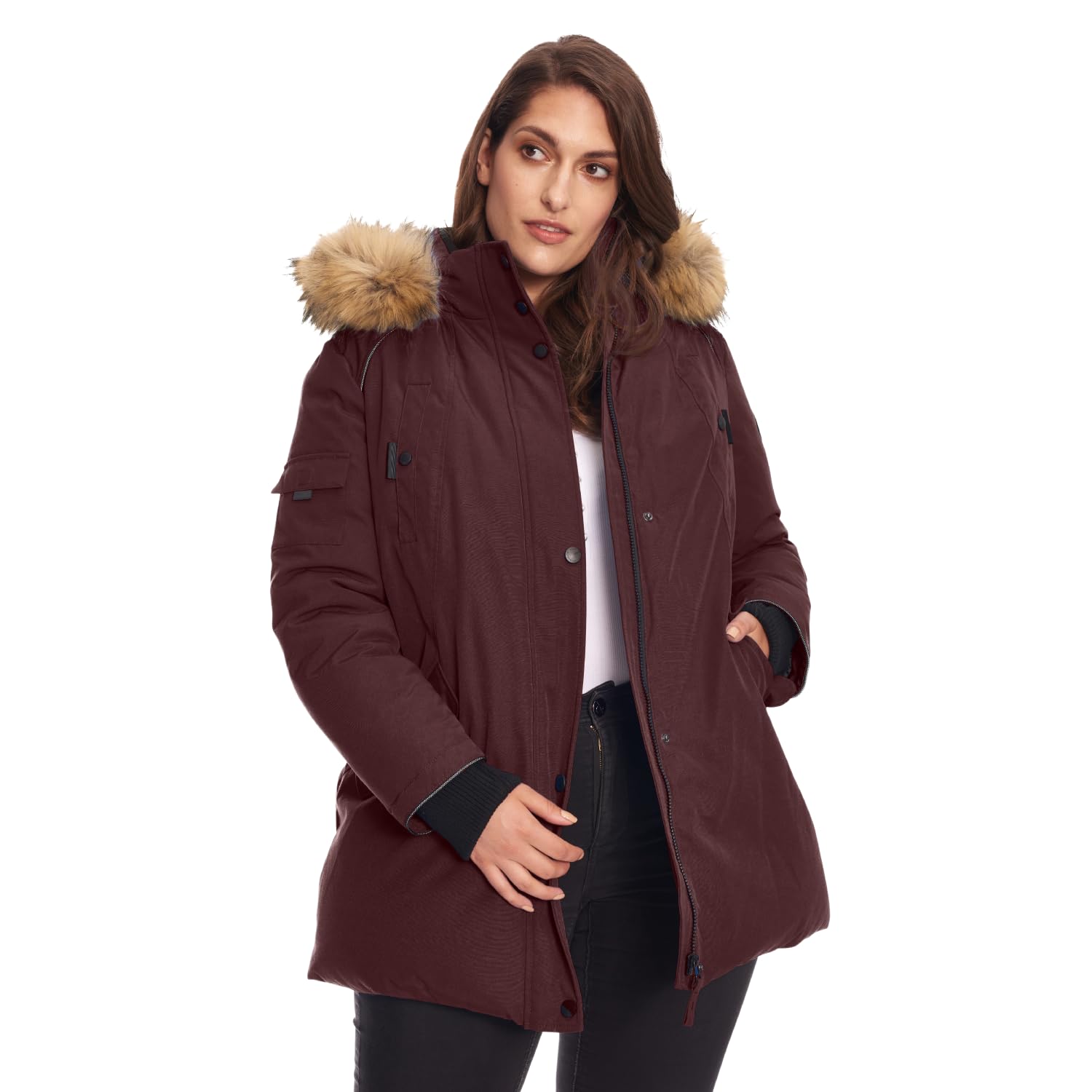 Glacier Women’s Vegan Down Winter Coat with Faux Fur Hood - Parka Jacket for Women