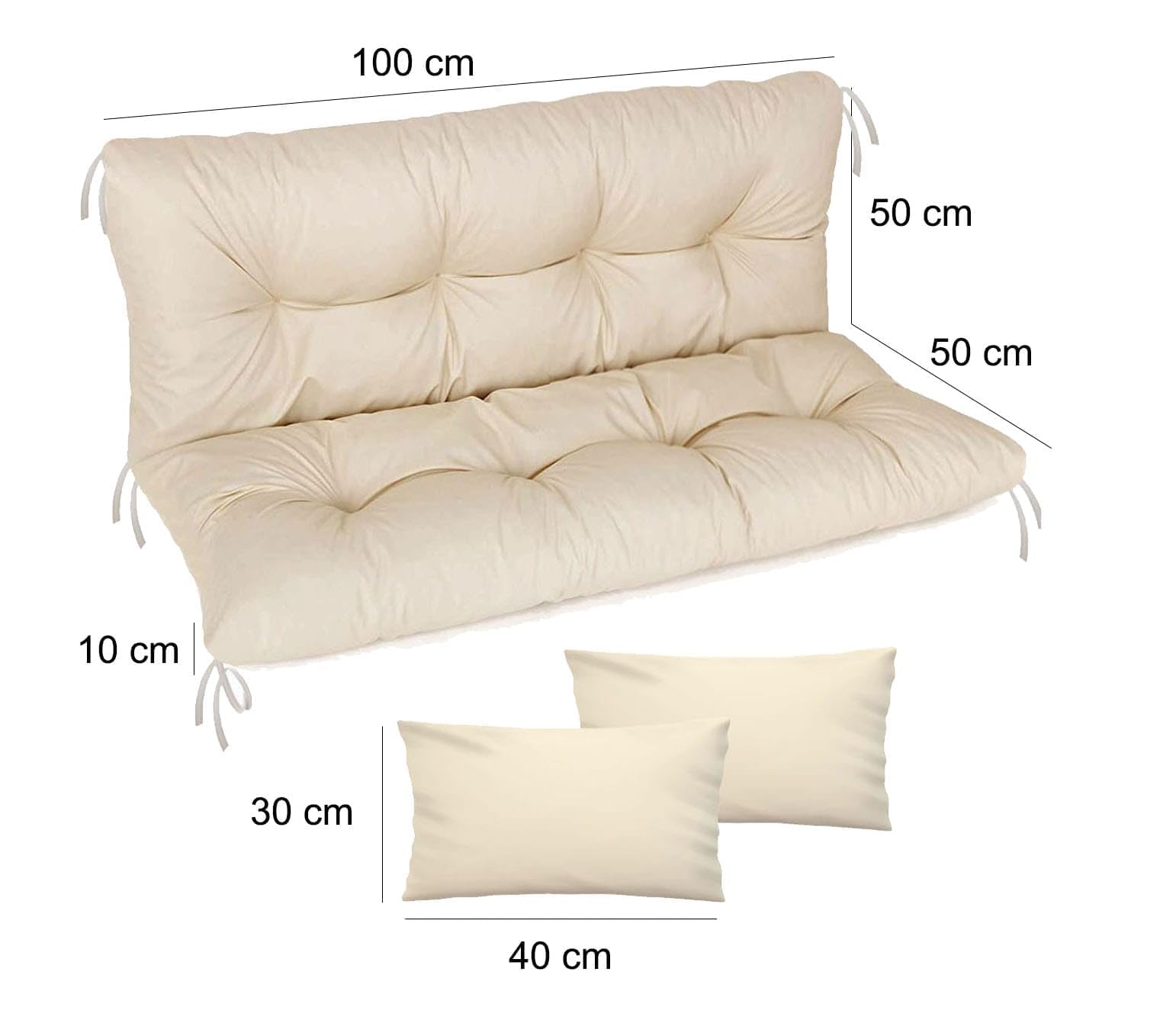 Ferocity Cuscino per panca da giardino, impermeabile, 100x50x50 cm, per mobili da giardino, per pallet, per esterni e patio, con schienale, Beige [133]