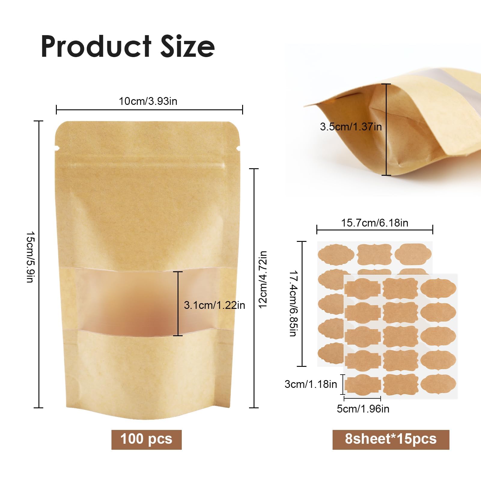 Sacchetti Carta Kraft Con Finestra - 100 Pezzi 10x15cm, Chiusura - Per Alimenti Secchi, Noci, Cereali - Foto 7