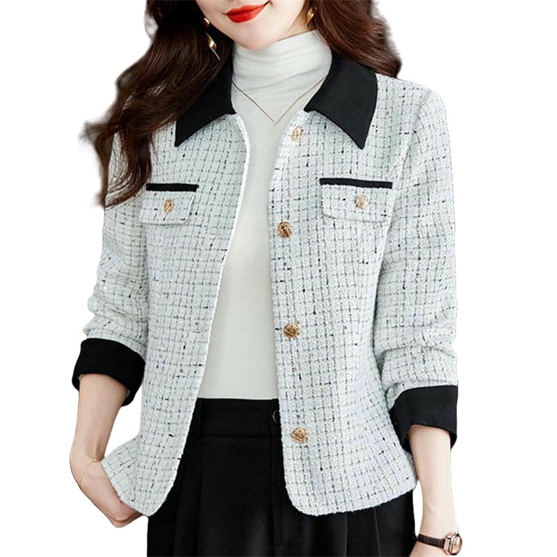 Veste courte en tweed femme col cranté parfaite pour le bureau