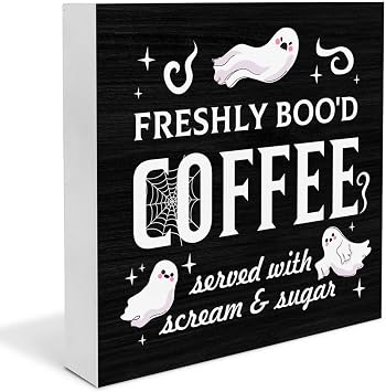 Coffee Decor Sign Halloween Coffee Bar Wood Sign Ghost Decorations