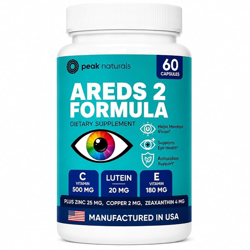 Peak Naturals Suplemento para os Olhos AREDS 2 com Luteína 20 mg e Zeaxantina 4 mg, 60 cápsulas