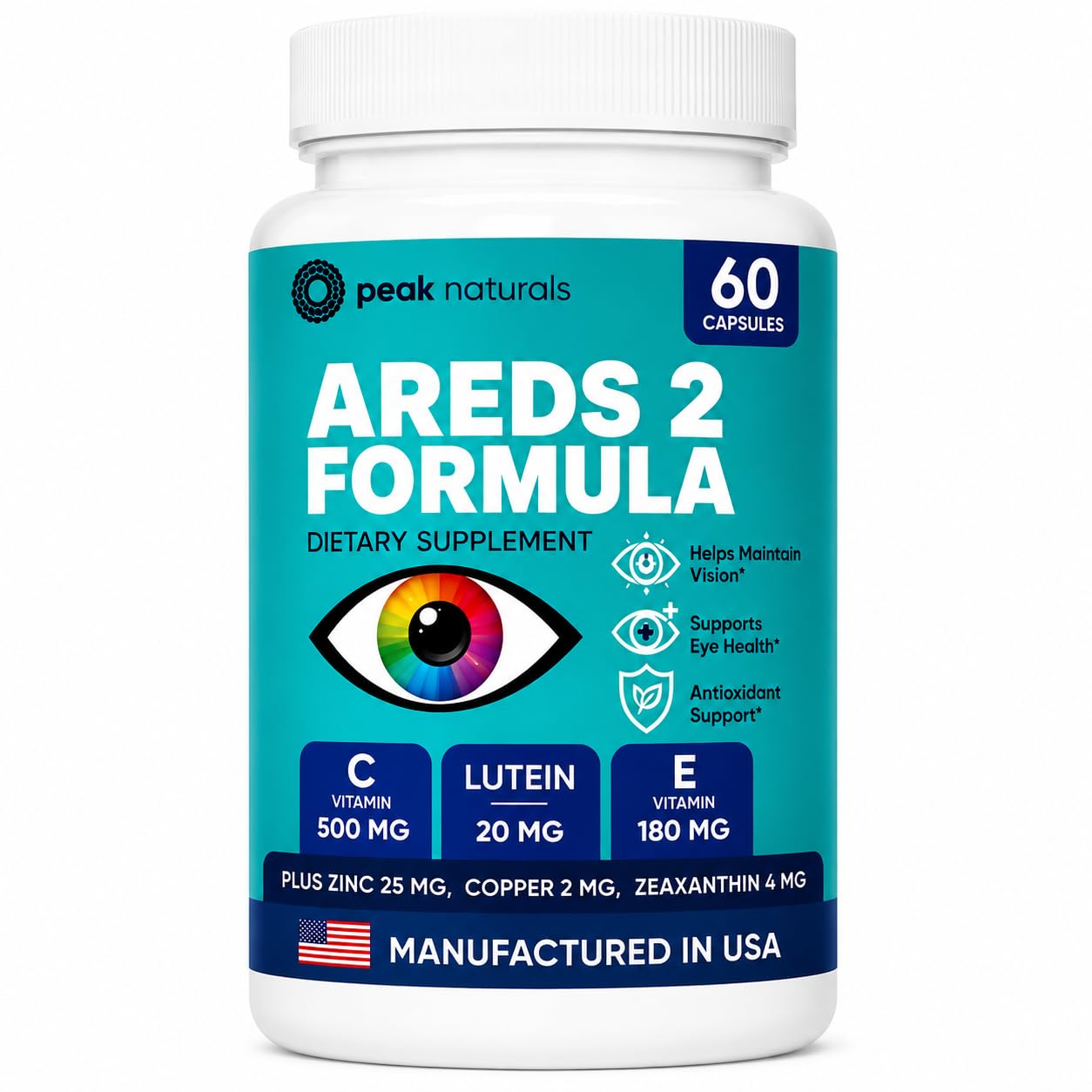 AREDS 2 Eye Vitamins + Lutein, Zeaxanthin, Zinc, Copper & Vitamin C, 60 Ct