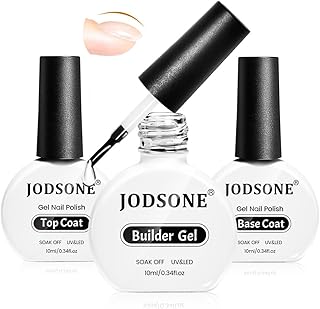 3Pcs 10ml Top Coat Base Coat Builder Gel Set – No Wipe Gel for Strengthening Thickening and Nail Extension Requires U V Lamp Curing