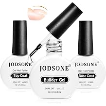 JODSONE 3Pcs 10ml Top Coat Base Coat Builder Gel Set No Wipe Gel for Strengthening Thickening and Nail Extension Requires U V Lamp Curing