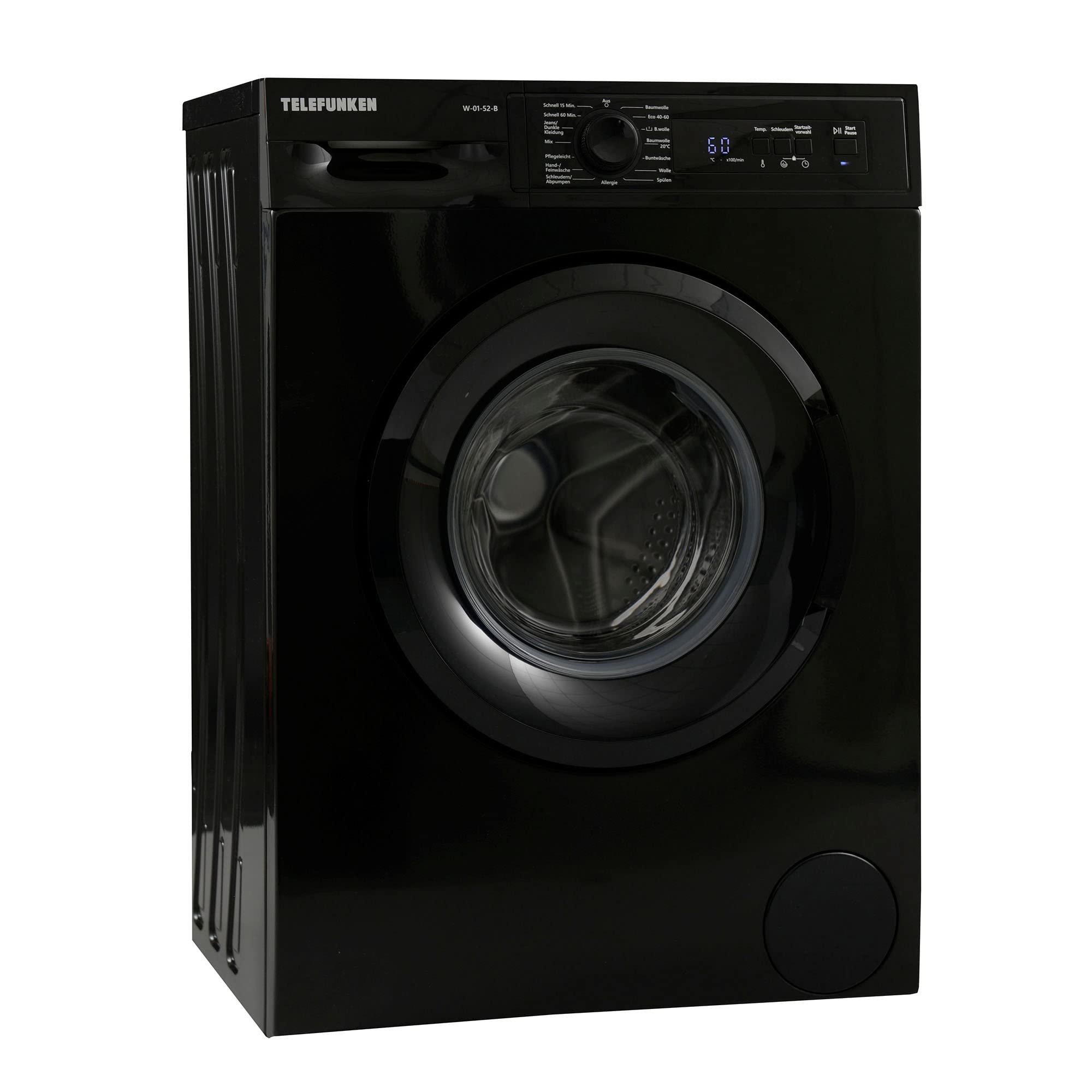 Telefunken W-01-52-B Waschmaschine (5 kg / 1000 U/Min) mit Mengenautomatik und Überlaufschutz / 15 Programme/Startzeitvorwahl/schwarz | Mengenautomatik, Überlaufschutz, 15 Programme, Startzeitvorwahl, schwarz