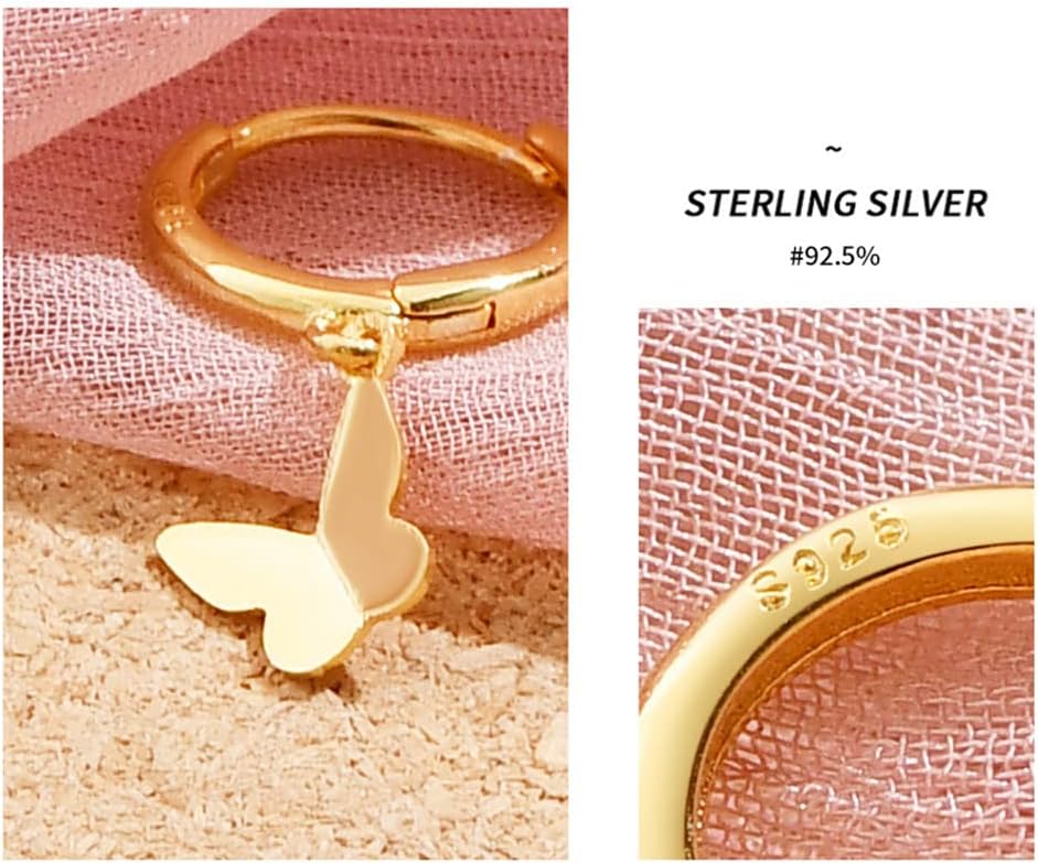 Tiny Butterfly Dangle Hoop Earrings for Women Girls 925 Sterling Silver Hypoallergenic Minimalist Small Charms Drop Dangling Huggie Hoops Cartilage Fashion Cute Jewelry Dainty Gifts - Image 5