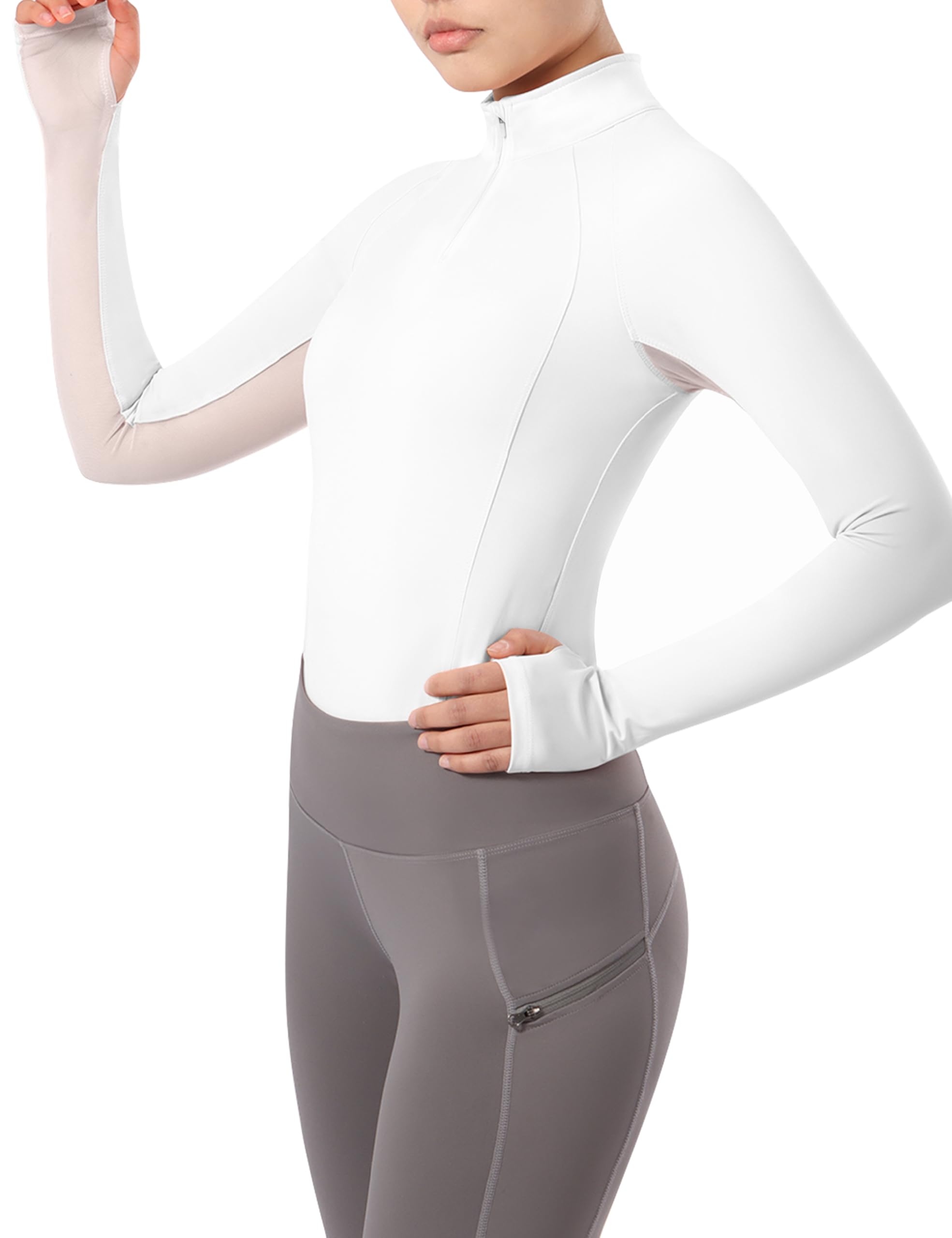 Harrison Howard Equestrian Tops Female Long Sleeve Half Mesh Arm Design Quick-Dry Summer Top with Stylish Neckline