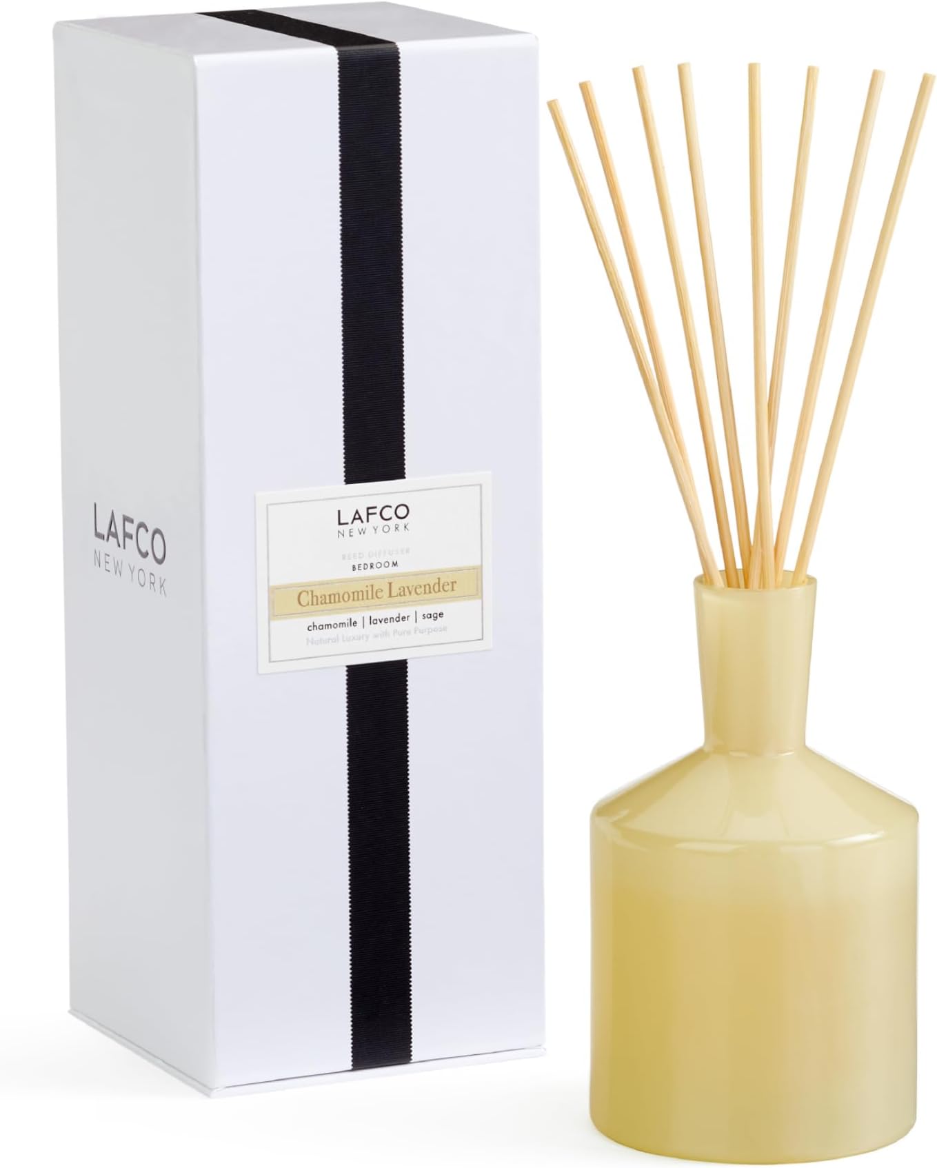 Classic Reed Diffuser, Chamomile Lavender - 6 oz - Up to 3 Months Fragrance Life - Reusable, Hand Blown Glass Vessel - Natural Wood Reeds - Made in The USA