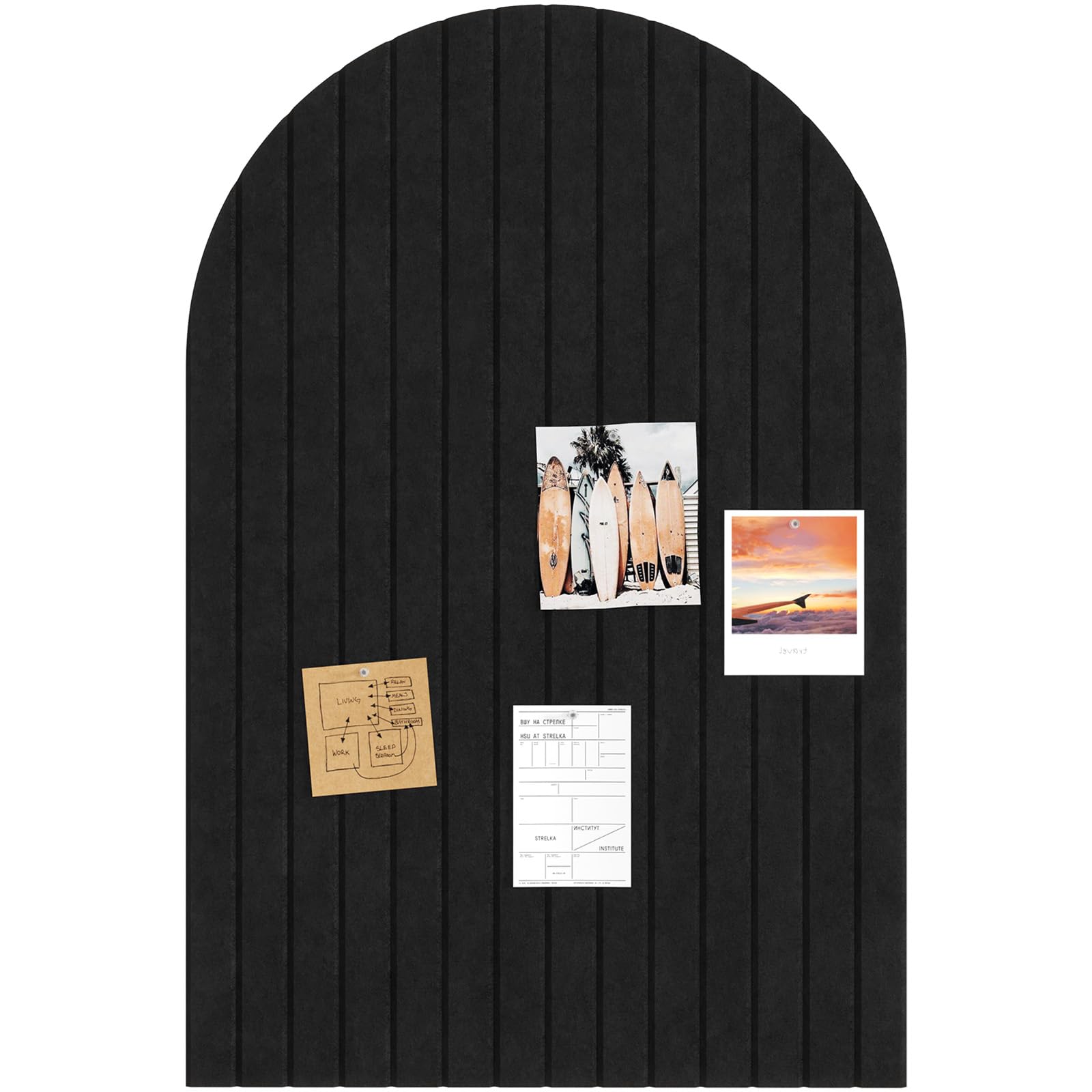Lifewit 3-Pack Arched Bulletin Board, Cork Board Alternative for Walls, 90x60cm Large Felt Panels with 30 Pins, Full Self-Adhesive Wall Panel for Decor, Home, Office, Dorm, Black — image 1