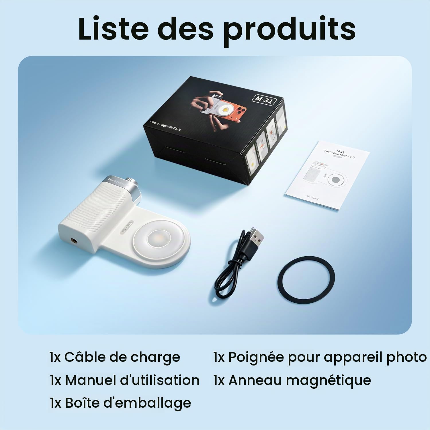 yAyusi Poignée à Selfie avec Fash,Poignée Magnétique pour Appareil Photo de Téléphone,avec Télécommande Détachable,Lumière Selfie Magnétique LED Réglable,Adaptée aux Selfies/TikTok/Créateurs