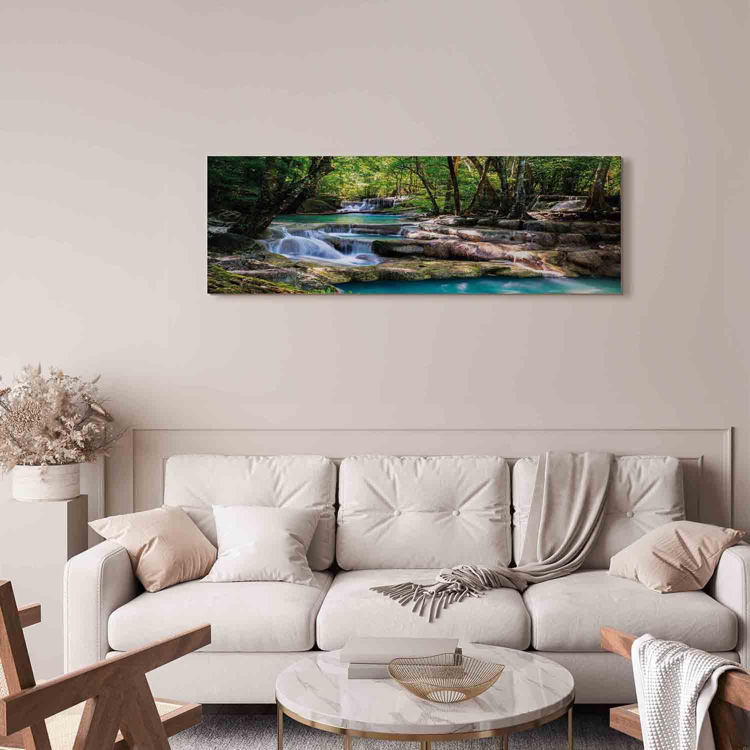 murando - Quadro Cascata Paesaggio 150x50 cm 1 Pezzo Stampa su Tela Strutturata XXL Quadri Moderni Murale Arte Moderno Grafica Decorazioni da Parete Pittura Immagini Decori Natura c-B-0258-b-a