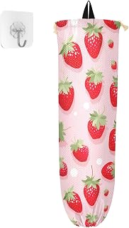 Watercolor Strawberry Pink Reusable Plastic Bag Holder for Kitchen Wall Mount Grocery Bag Organizer Dispenser with Drawstring Recycling Garbage Storage Bag for Closet Bedroom Home