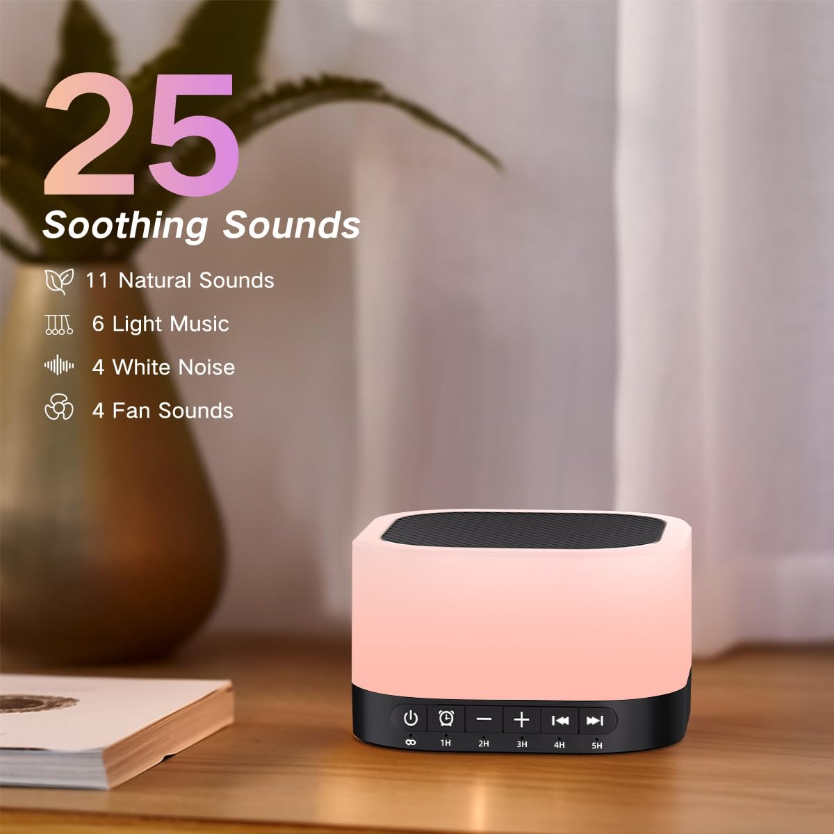 Sound-Maschine mit weißem Rauschen und 25 beruhigenden Geräuschen, 12 Farben, Licht mit 10 einstellbaren Stufen, 32 einstellbare Lautstärken, 5 Timer, tragbare Schlaftherapie für Erwachsene, Kinder,