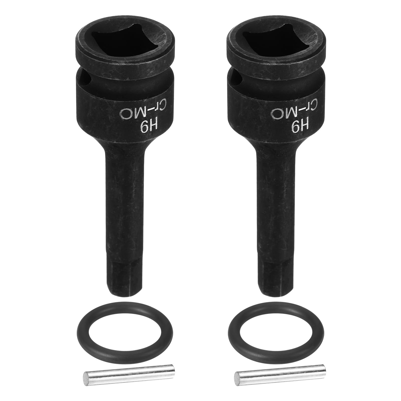 sourcing map 2pcs 1/2" Drive Impact Hex Bit Socket 9mm Metric CR-MO Steel 6-Point Sockets with Cotter Pin for Power Drill Drivers Adapter