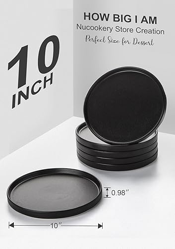 Miniatura 2 de Nucookery Juego de 6 platos llanos de cerámica, platos de ensalada de 10 pulgadas, platos redondos de postre, platos grandes para cocina,