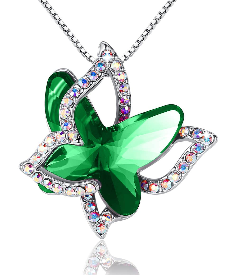 GEMMANCEGift Butterfly Birthstone Crystal Necklace, Silver Tone with 18”+2” Chain, Necklace for Mother’s Day Anniversary Birthday Gifts for Women and Daughter