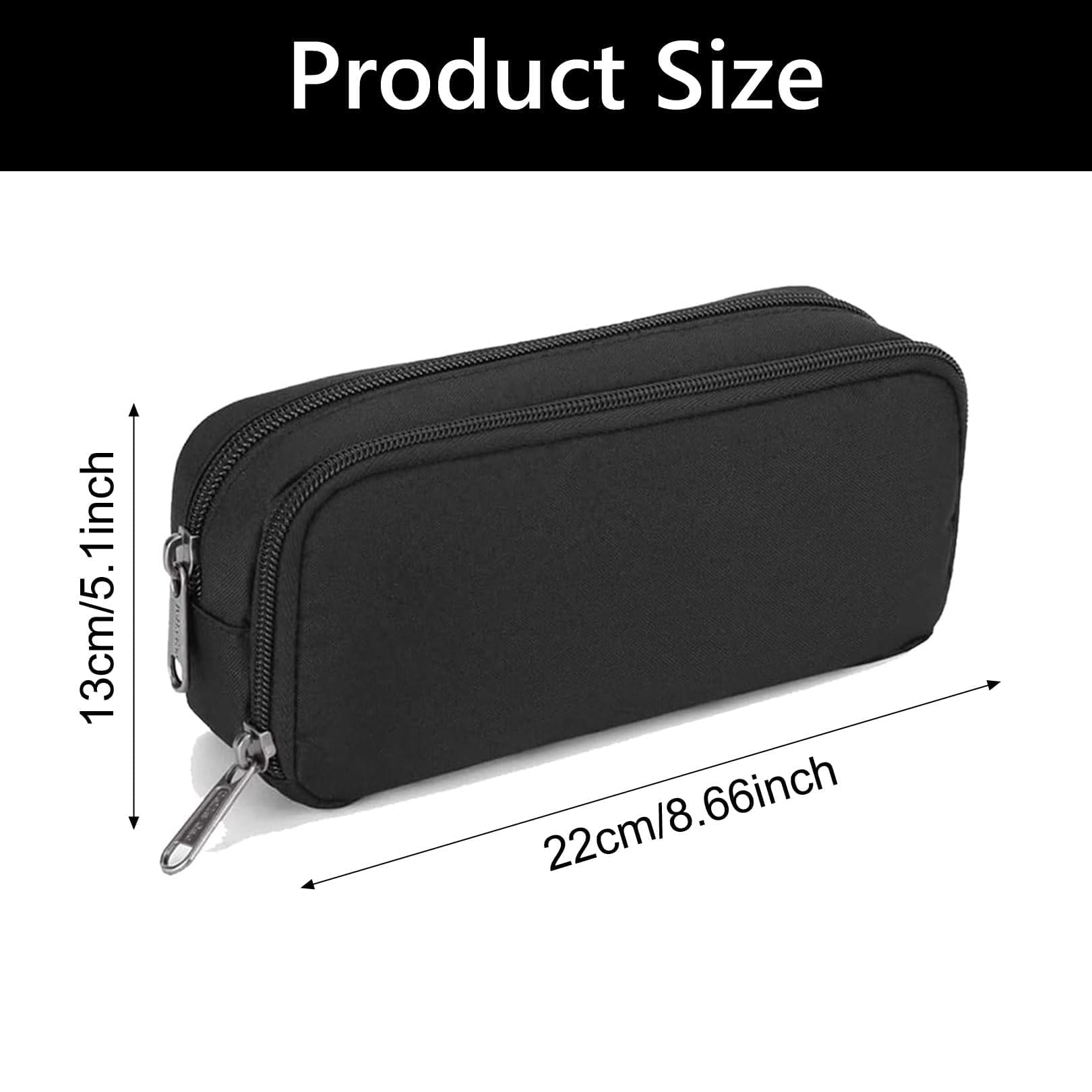 SUHAI 1 Pcs Zipper Black Large Pencil Case,Black Durable Stationery PencilCase Bag,Multifunctional PencilCase Bag PenBag for School College Office Adult Girls and Boys - Image 2