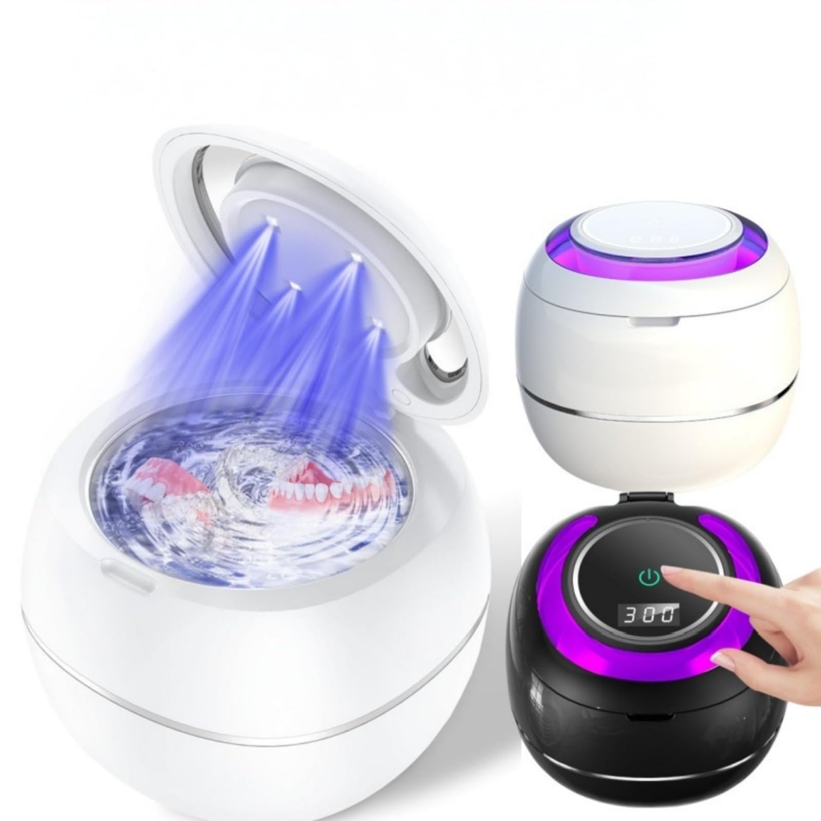 Limpiador ultrasónico para dentaduras postizas, alineadores, joyas y más. Dispositivo de limpieza profesional para retenedores, coronas dentales, aparatos ortopédicos, cabezales de cepillo de dientes
