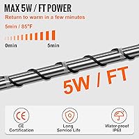 Vista 3 de VEVOR Cable de calefacción de tubería autorregulable, cinta térmica de 18 pies 5 Wft para protección contra congelación de tuberías, protege