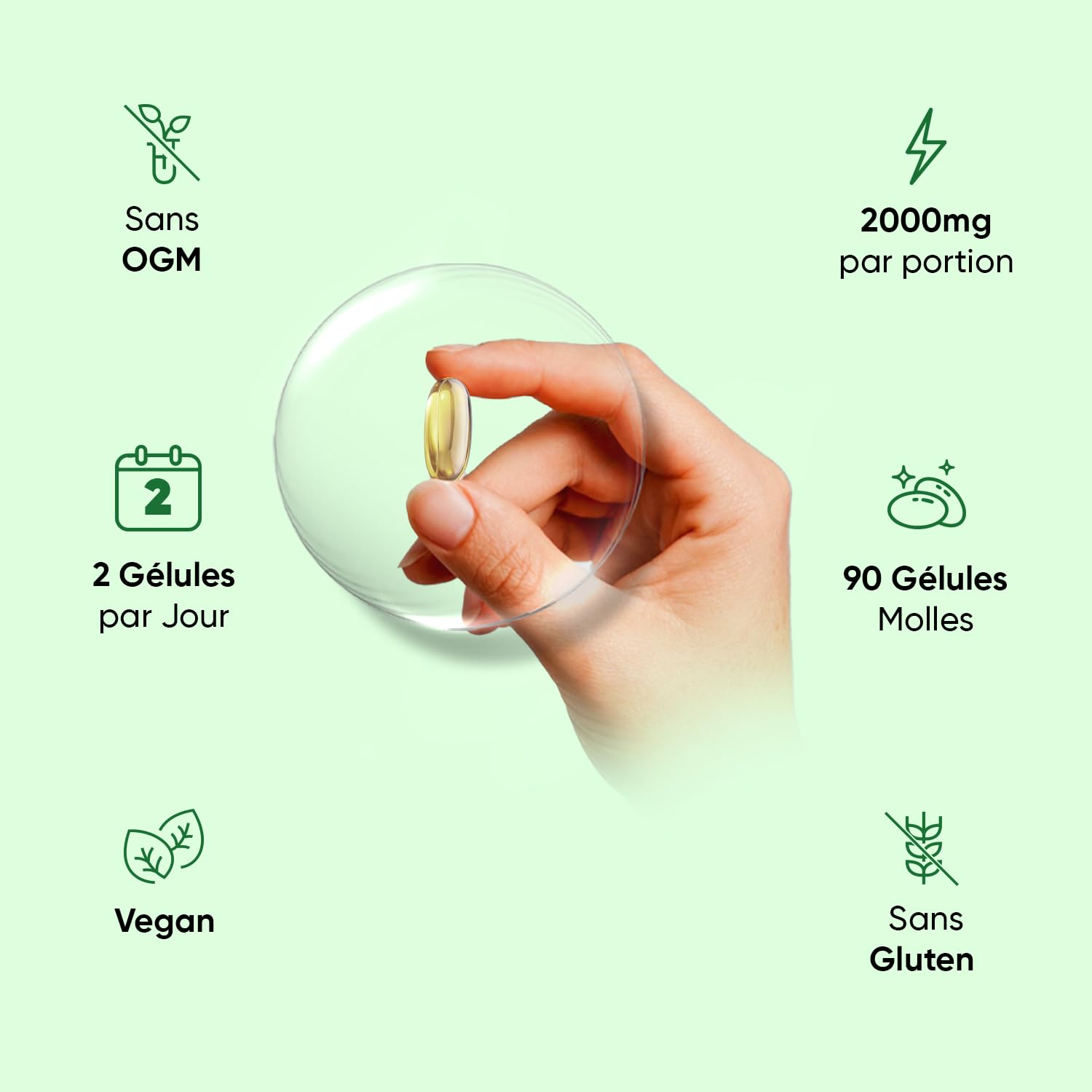 Omega 3 Vegan - Huile d'Algues en Gelules 2000mg Omega 3 DHA EPA - 90 Gélules Molles Vegan sans Huile de Poisson (Fish Oil) ni Huile de Krill
