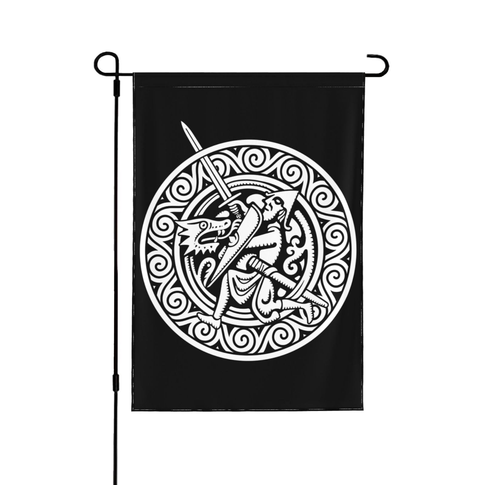 40x28inches (100x70cm) Celtic Scandinavian Viking Warrior Fighting Double-Sided Printed Garden Flag For House Lawn Hanging Decorating Yard Banners Holiday Welcome Flags Indoor Outdoor