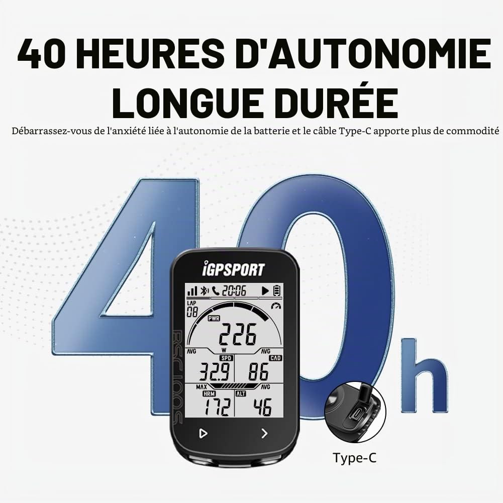 iGPSPORT Compteur kilométrique GPS Ant+ Ordinateur sans Fil Vélo 40 Heures Autonomie Batterie