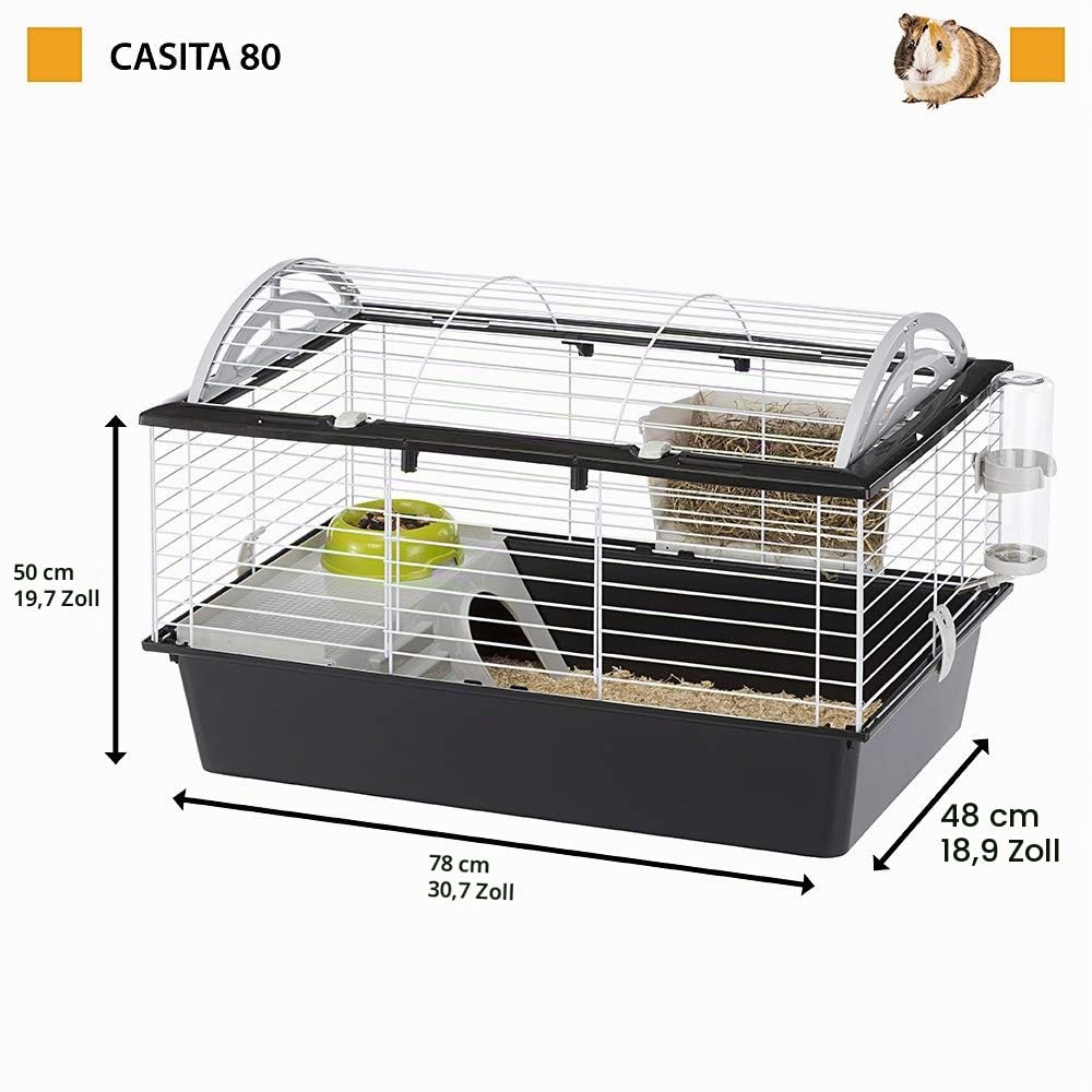 FERPLAST Nagetierkäfig CASITA 80 für Meerschweinchen, Meerschweinchen, aus Metall, inklusive Zubehör: Futterkrippe, Trinkflasche, Schüssel, Haus. 78x48xh50cm