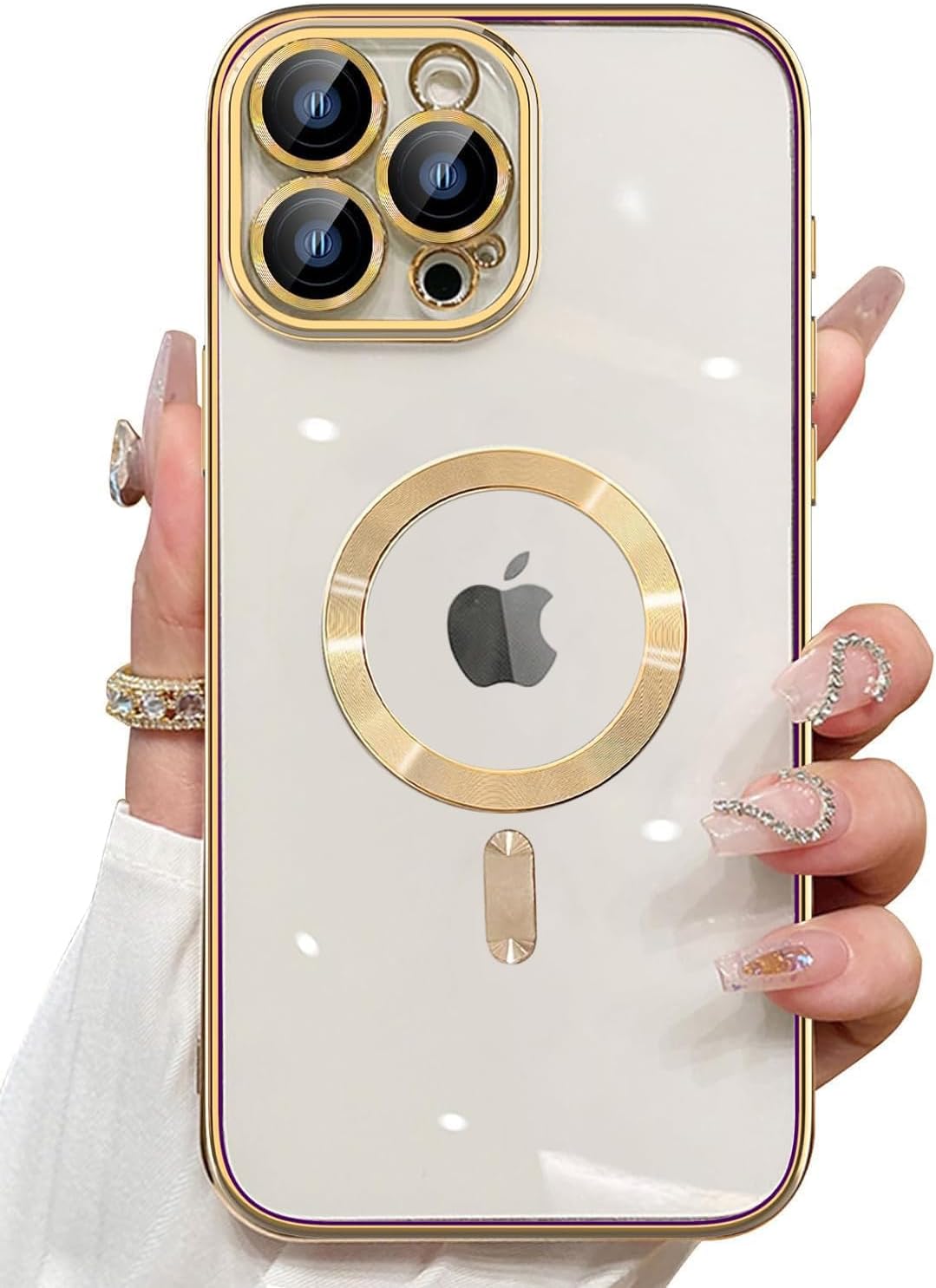 VONZEE Electroplating Transparent Clear Logo Back Cover TPU Compatible with iPhone 15 Pro Max Case, Compatible with Magsafe, Full Body & Individual Camera Protection for Each Lens (Gold)