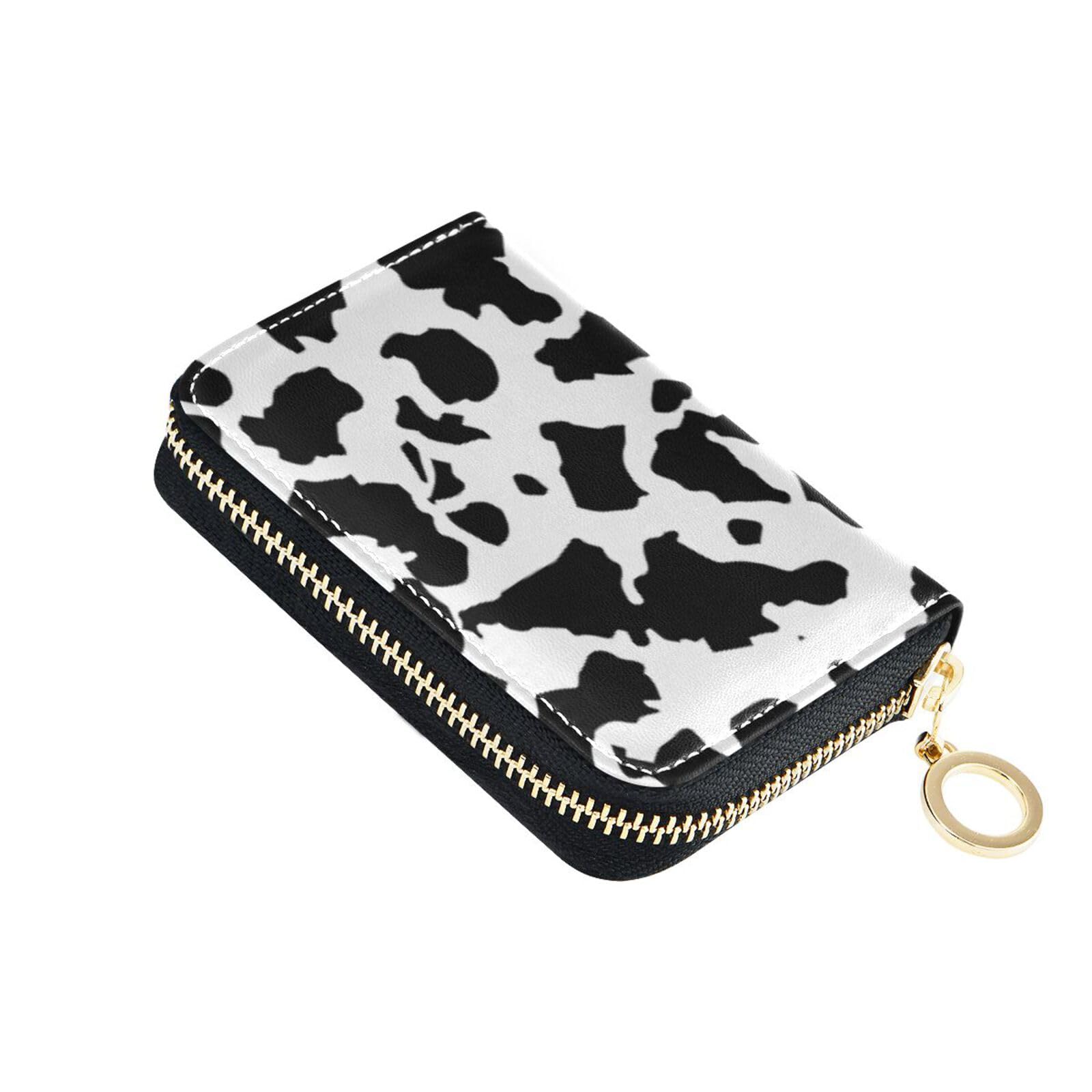 Sletend Milk Cow Print RFID Credit Card Holder Leather With Zipper Card Case Wallet for Women Girls