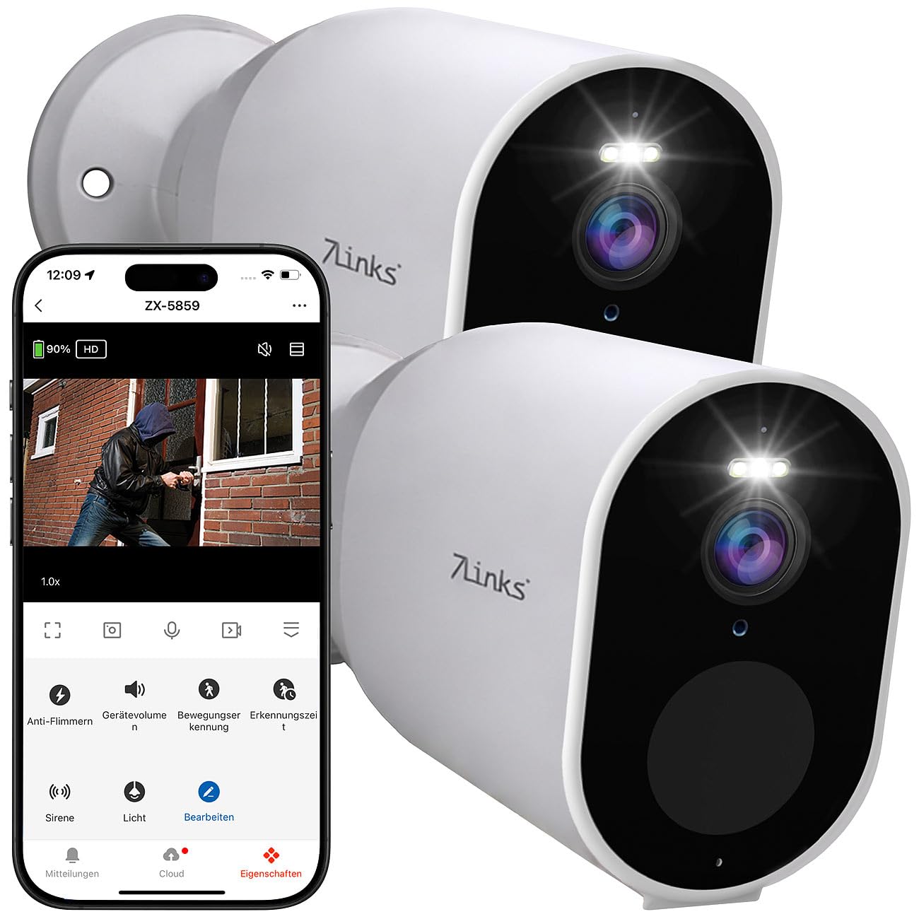 7links Überwachungskameras: 2er-Set Akku-Outdoor-IP-Überwachungskamera mit 2K, Dualband-WLAN, App (IP65, aussen Akku, Camera)