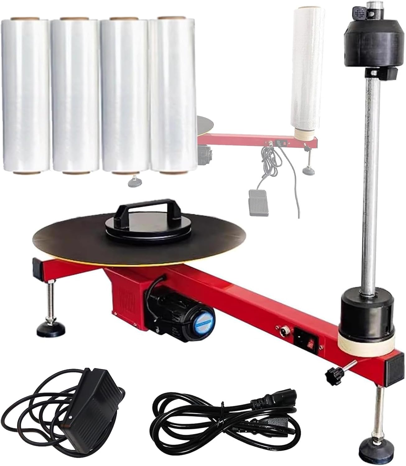 Electric Shrink Wrapping Machine for Pallet Packing, 50cm Stretch Film Dispenser with Foot Switch, Automatic Wrap-Around Film Baler for Efficient Carton Packaging