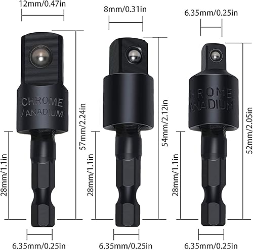 Miniatura 8 de Adaptador de accionamiento cuadrado de impacto 4 en 1, giratorio de 360 de 14 38 12 pulgadas, juego de adaptadores de enchufe de grado de impacto,