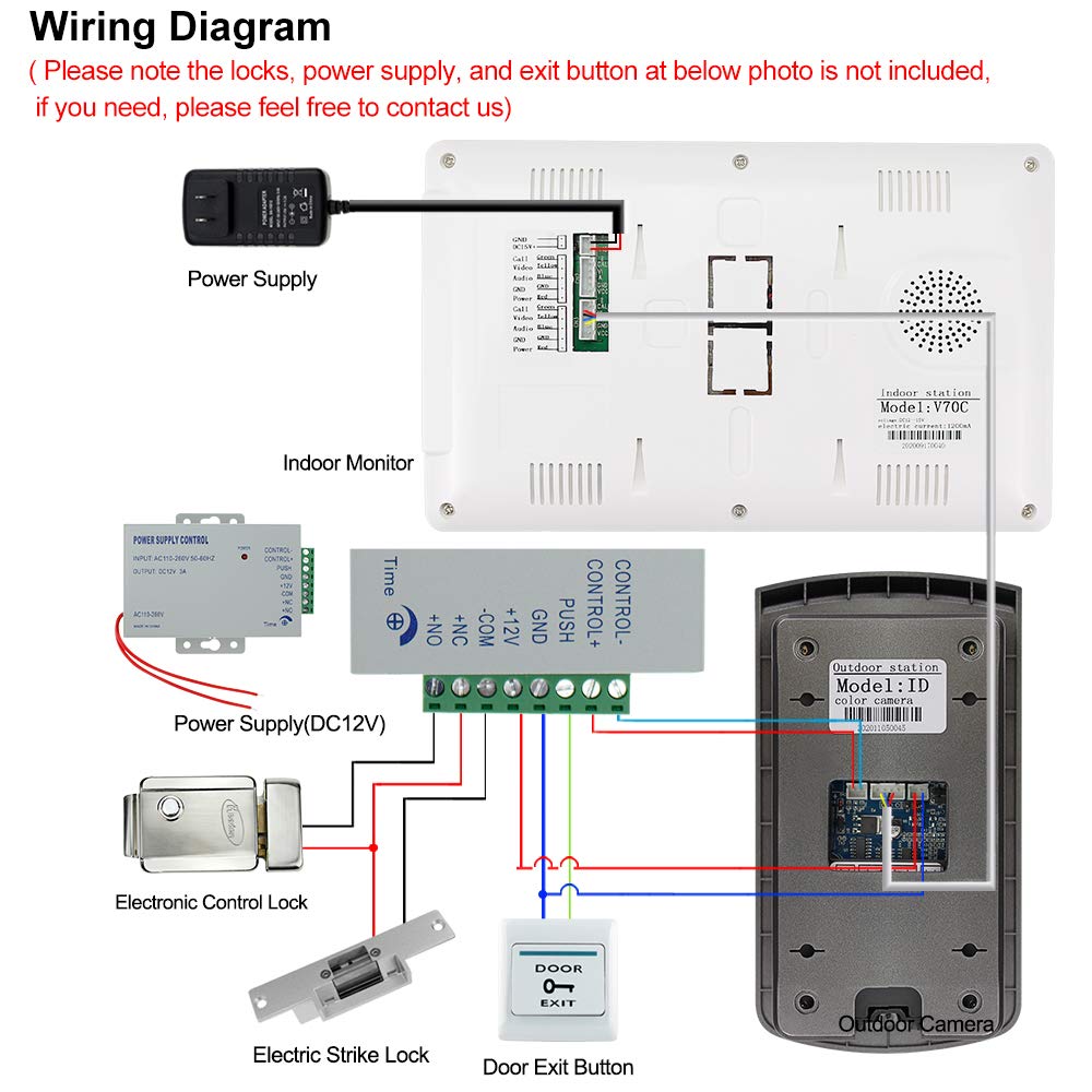 Interphone Maison Vidéo Interphone Vidéo RFID Système De Contrôle D'accès 1 Caméra 1 Moniteur 7 '' Ecrans TFT Couleur Support EM Déverrouillage + 10pcs ID Bleu Porte-clé (1 caméra 1 Moniteur)