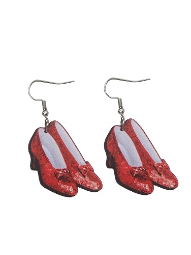 Wicked Cute Pair of Ruby Slippers Drop and Dangle Earrings with Glitter Outline for Oz Costumes