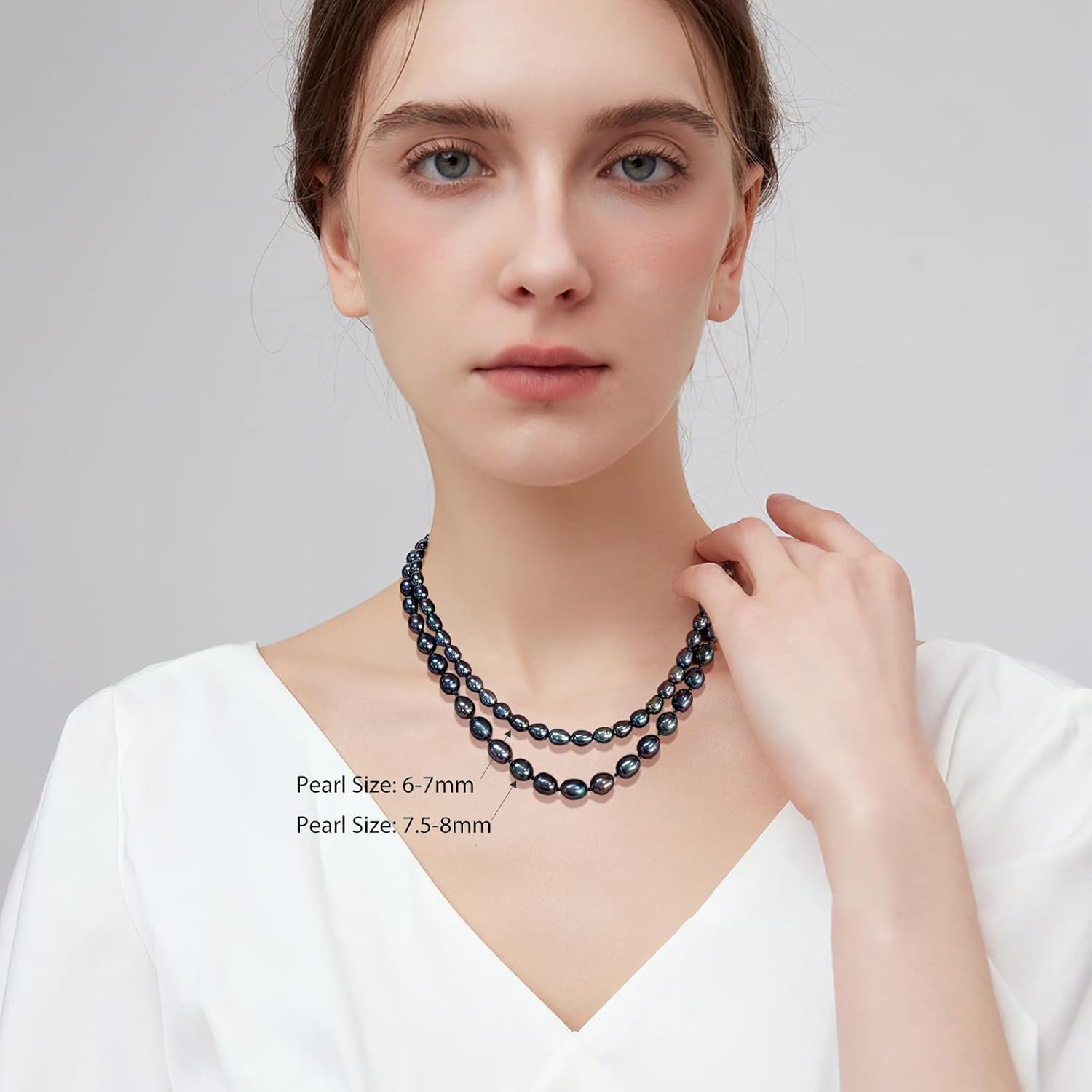 YAMI Tahitian Pearl Necklace, Natural Black Saltwater Cultured Baroque Pearls, 18+2 Inch with 925 Sterling Silver Clasp, Luxury Jewelry Gift for Women, Mother, Wife