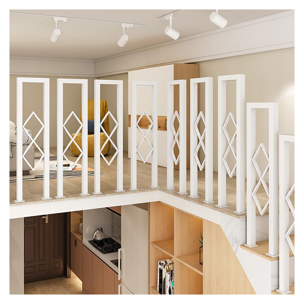 Yczhd White U-Shaped With Diamond Pattern Stair Handrail,Indoor Baluster Black Metal Design Railing Panel For Loft Villas(Size:90cm/35.43In.,Color:white)
