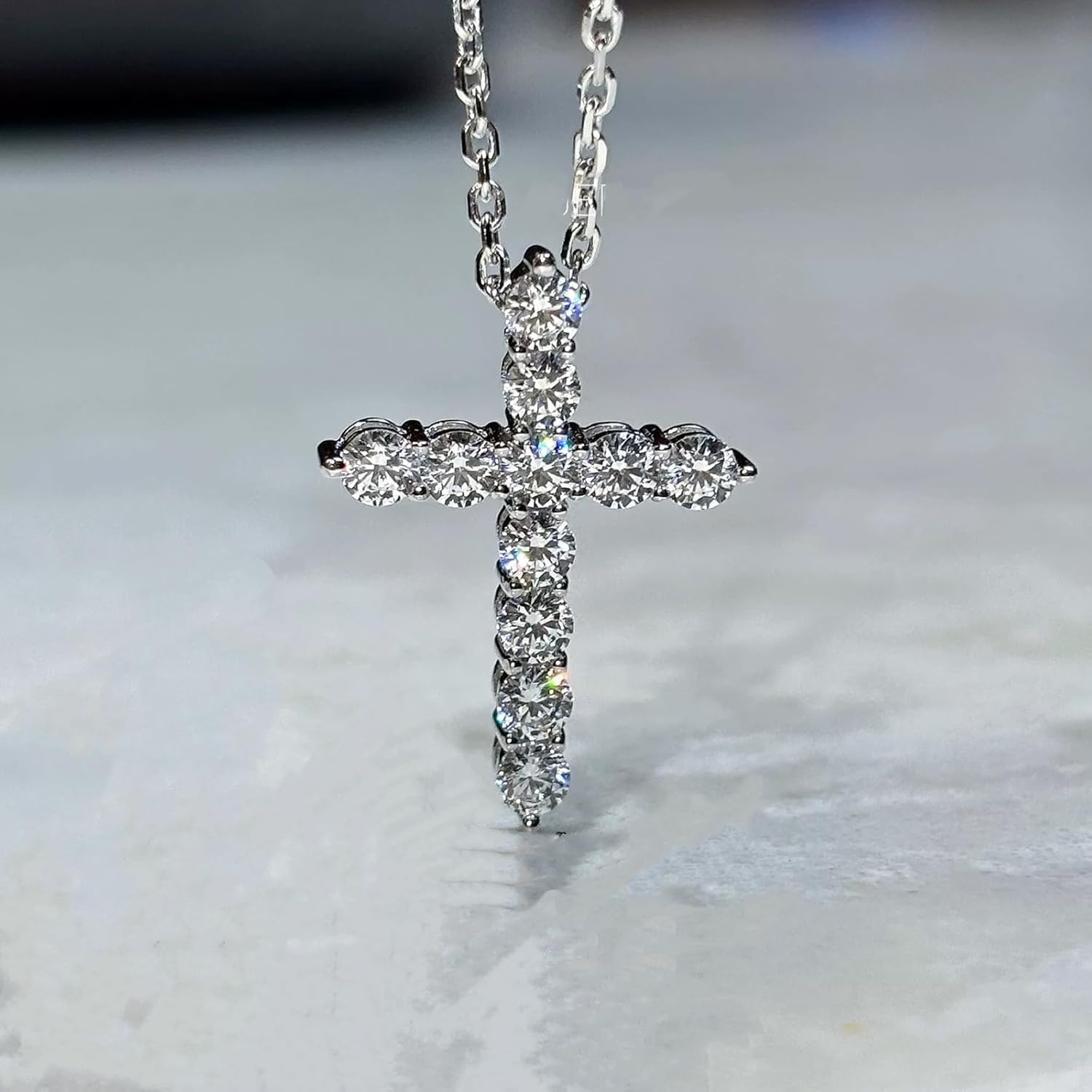 14K White Gold Plated Cubic Zirconia Cross Necklace for Women, Adjustable 18+2 Inch Chain, Hypoallergenic Faith Pendant Jewelry, Ideal Gift for Birthday, Anniversary, Mother’s Day - Image 3