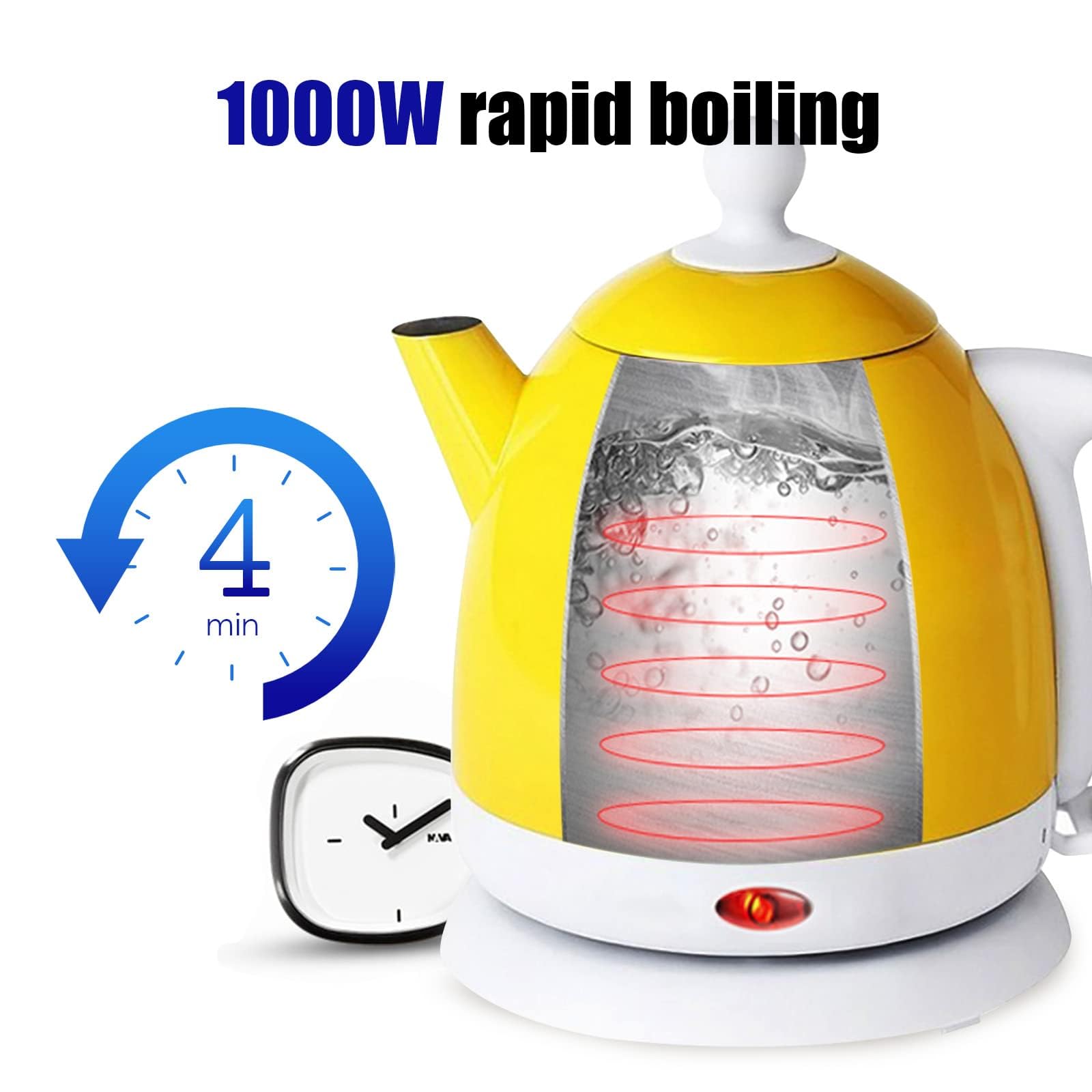 Hervidor de agua eléctrico de ebullición rápida, acero inoxidable 304, protección contra ebullición en seco y apagado automático, hervidor de café para agua caliente, té o café, amarillo