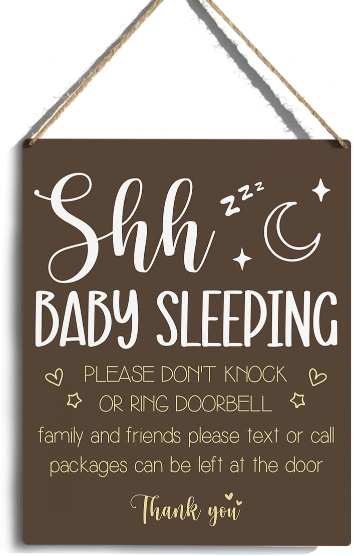 Baby Sleeping Sign for Front Door, Please Do Not Ring Doorbell Sign, No Soliciting Sign for Front Door, Do Not Disturb Wooden Hanging Wall Signs for Home House Farmhouse(10 x 8 Inches)