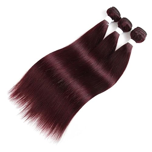 Miniatura 5 de REMY - Manojos de cabello humano lacio rojo 99j color burdeos de 24 pulgadas, cabello humano virgen brasileño sin procesar, 1 paquete de extensión