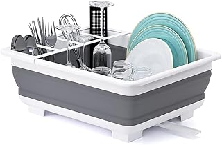 THANSTAR Collapsible Dish Drying Rack, Foldable Dish Drying Rack, Portable Space-Saving Drainer, Organiser for Kitchen, Caravan, Camper, Camping Essentials, RV Accessories