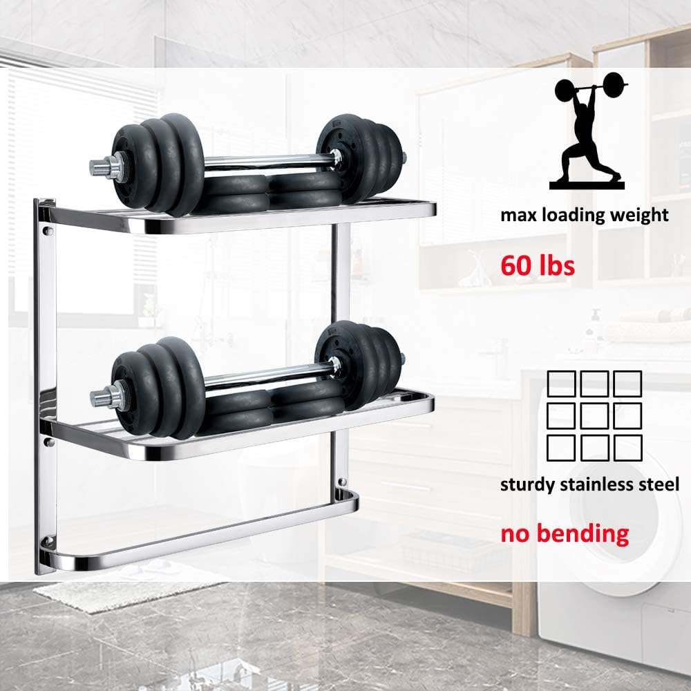 Porte-serviettes de salle de bain de 50,8 cm, étagère flottante à 2 niveaux pour la maison, les toilettes et l'hôtel, matériel de montage inclus, chrome poli