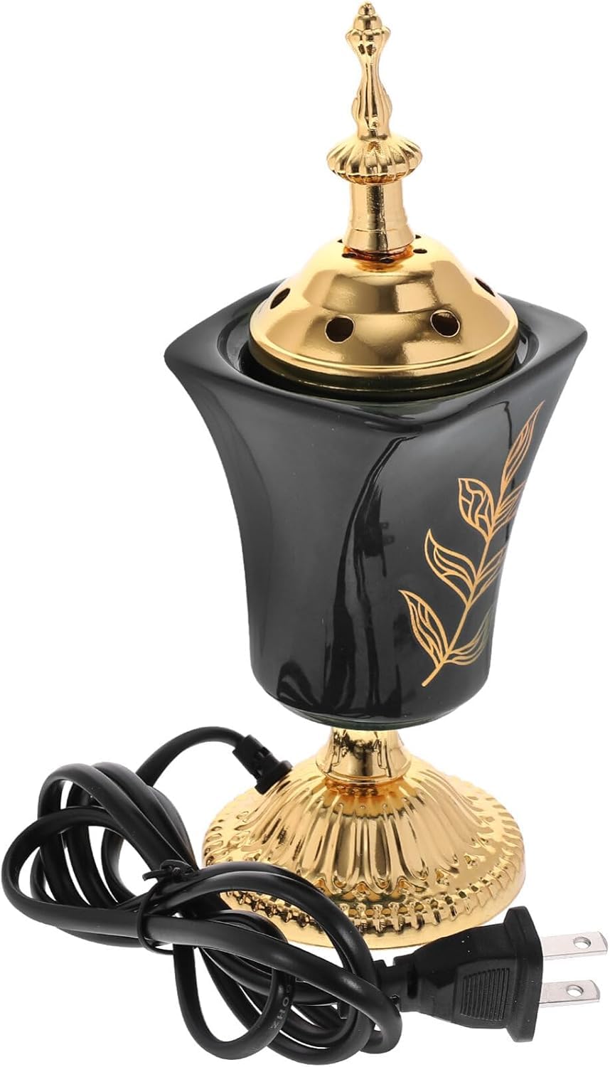 Electric Incense Burner Arabian Style Electric Incense Burner Tabletop Decorative Censer Middle Eastern Incense Holder for Yoga Spa Home Office Decor (Black)