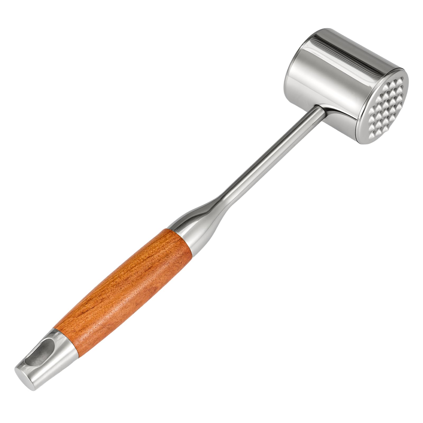 Sunnynest Silver + Wood Color Meat Tenderizer Hammer Tool Mallet Stainless Hammer With Anti-Slip Wooden Handle Mallet Pounder For Kitchen Tenderizing Steak Beef Poultry
