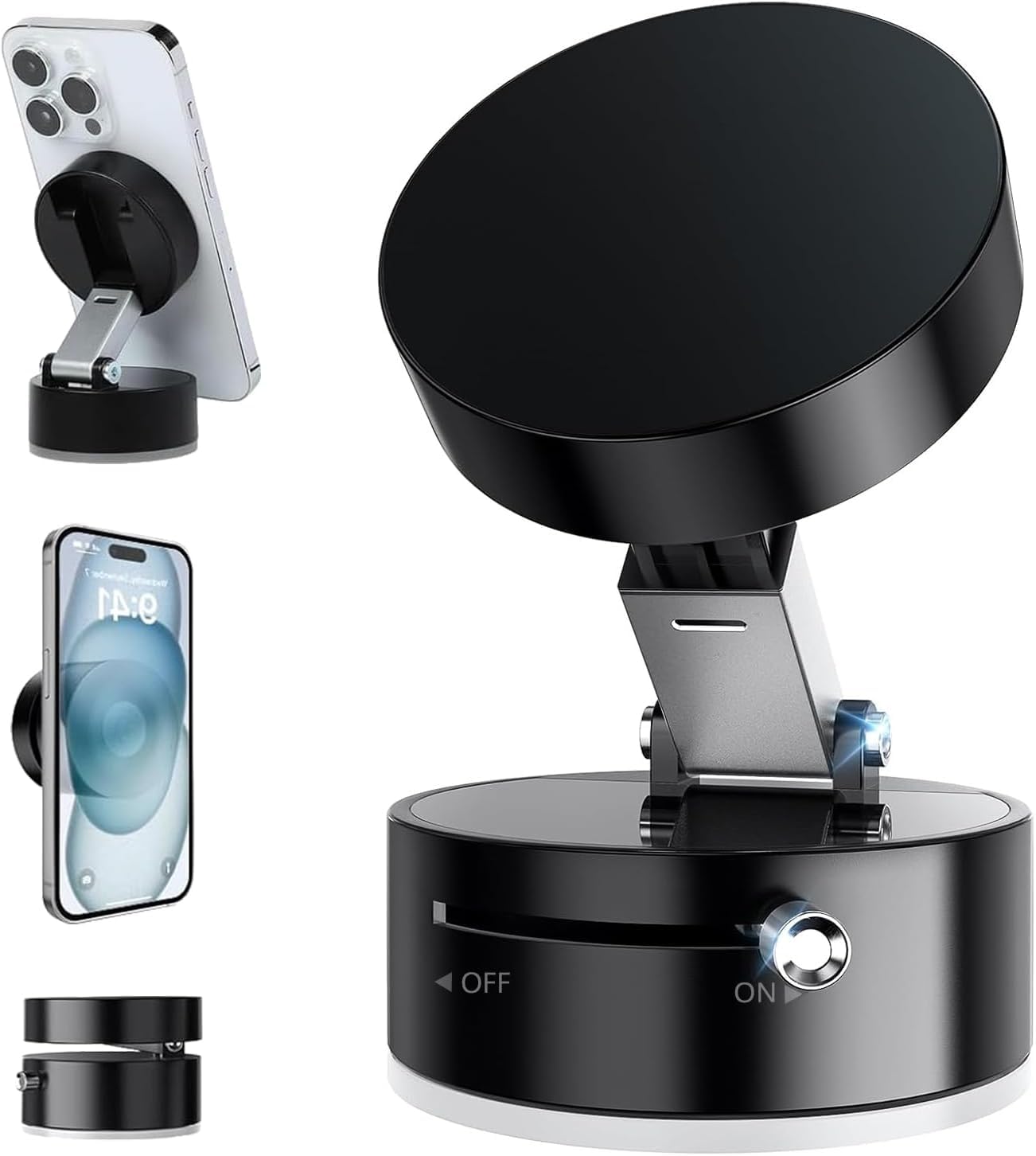 Suction Cup Phone Mount Pro - Vacuum Magnetic Phone Holder for Car 180 Adjustable Angle Non-Slip Dashboard Windshield
